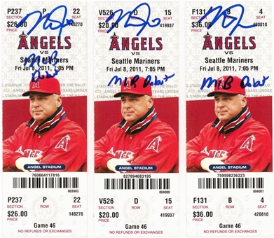 Lot of (3) Mike Trout Signed Full Tickets from MLB Debut on July 8, 2011 with "MLB Debut" Inscriptions (MLB Authenticated) 